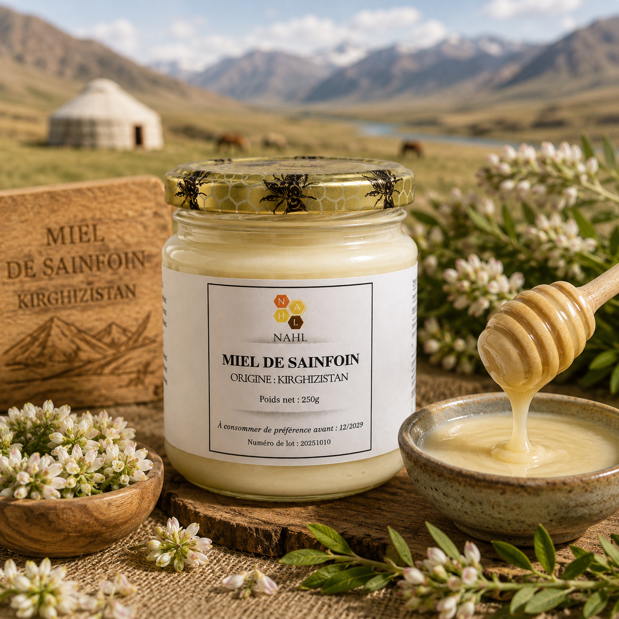 MIEL BLANC DU KIRGHIZISTAN 250 G – MIEL CRÉMEUX DE MONTAGNE