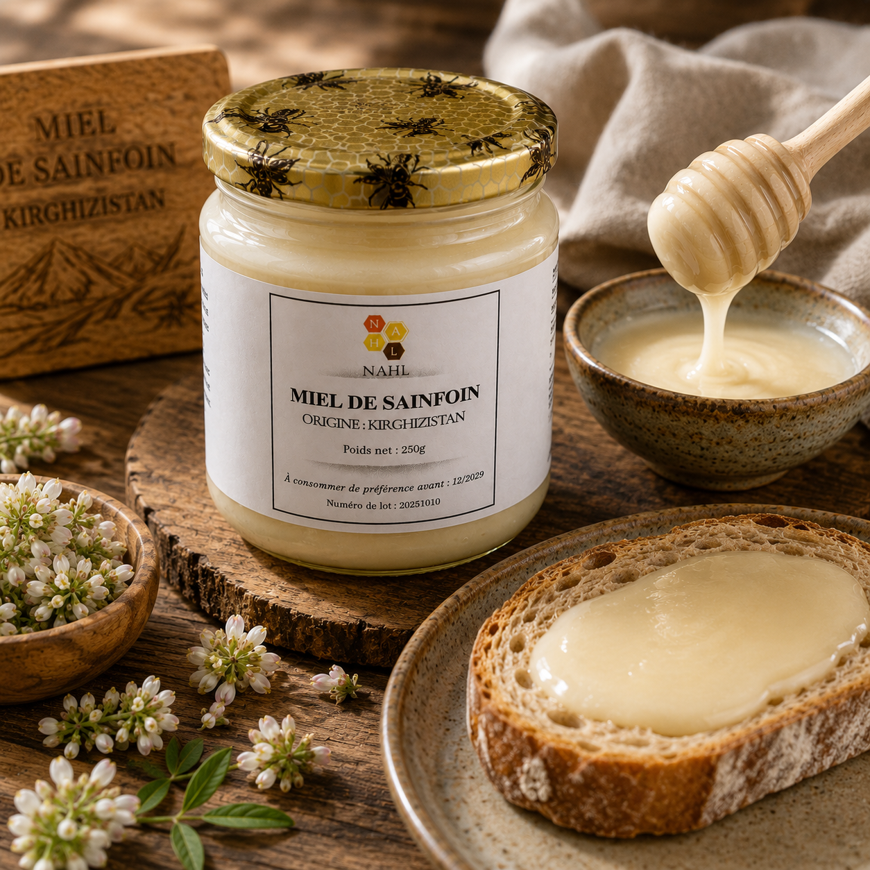 MIEL BLANC DU KIRGHIZISTAN 250 G – MIEL CRÉMEUX DE MONTAGNE
