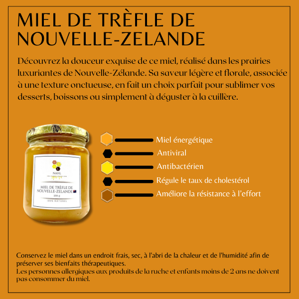 MIEL DE TREFLE DE NOUVELLE-ZELANDE - 250 G