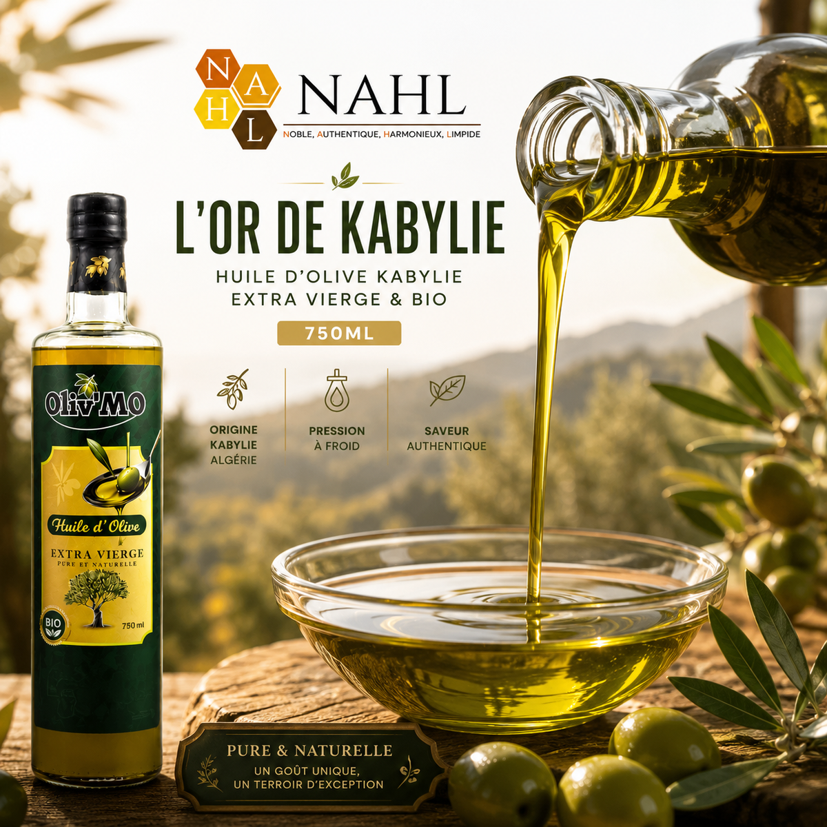 Huile d’Olive de Kabylie Extra Vierge Bio – 750 ml