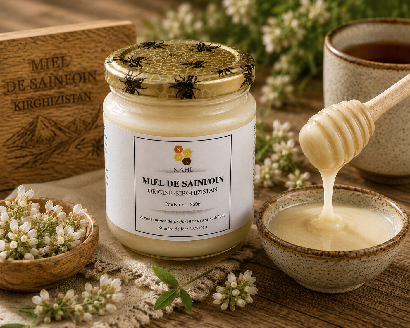 MIEL BLANC DU KIRGHIZISTAN 250 G – MIEL CRÉMEUX DE MONTAGNE